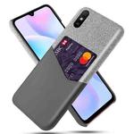 For Xiaomi Redmi 9A Cloth Texture PC + PU Leather Back Cover Shockproof Case with Card Slot(Grey)