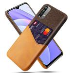 For Xiaomi Redmi Note 9 4G Cloth Texture PC + PU Leather Back Cover Shockproof Case with Card Slot(Orange)