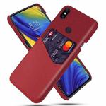 For Xiaomi Mi Mix 3 Cloth Texture PC + PU Leather Back Cover Shockproof Case with Card Slot(Red)