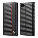 LC.IMEEKE Carbon Fiber PU + TPU Horizontal Flip Leather Case with Holder & Card Slot & Wallet For iPhone 7Plus / 8Plus(Vertical Black)