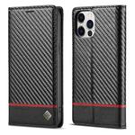 For iPhone 12 / 12 Pro LC.IMEEKE Carbon Fiber PU + TPU Horizontal Flip Leather Case with Holder & Card Slot & Wallet(Horizontal Black)