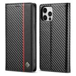 For iPhone 12 Pro Max LC.IMEEKE Carbon Fiber PU + TPU Horizontal Flip Leather Case with Holder & Card Slot & Wallet(Vertical Black)