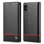 For iPhone X / XS LC.IMEEKE Carbon Fiber PU + TPU Horizontal Flip Leather Case with Holder & Card Slot & Wallet(Horizontal Black)