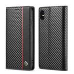 For iPhone XR LC.IMEEKE Carbon Fiber PU + TPU Horizontal Flip Leather Case with Holder & Card Slot & Wallet(Vertical Black)