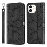 For iPhone 13 mini Life of Tree Embossing Pattern Horizontal Flip Leather Case with Holder & Card Slot & Wallet & Photo Frame & Lanyard (Black)