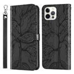 For iPhone 13 Pro Life of Tree Embossing Pattern Horizontal Flip Leather Case with Holder & Card Slot & Wallet & Photo Frame & Lanyard (Black)