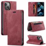 For iPhone 13 mini AutSpace A01 Retro Skin-feel Crazy Horse Texture Horizontal Flip Leather Case with Holder & Card Slots & Wallet & RFID (Wine Red)