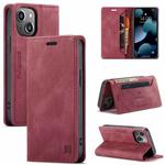 AutSpace A01 Retro Skin-feel Crazy Horse Texture Horizontal Flip Leather Case with Holder & Card Slots & Wallet & RFID For iPhone 13(Wine Red)