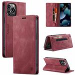 AutSpace A01 Retro Skin-feel Crazy Horse Texture Horizontal Flip Leather Case with Holder & Card Slots & Wallet & RFID For iPhone 13 Pro(Wine Red)