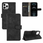For iPhone 13 Pro Max Solid Color Skin Feel Magnetic Buckle Horizontal Flip Calf Texture PU Leather Case with Holder & Card Slots & Wallet (Black)