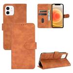 For iPhone 13 Pro Solid Color Skin Feel Magnetic Buckle Horizontal Flip Calf Texture PU Leather Case with Holder & Card Slots & Wallet (Brown)