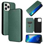 For iPhone 13 Pro Max Carbon Fiber Texture Horizontal Flip TPU + PC + PU Leather Case with Card Slot (Green)