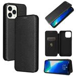 For iPhone 13 Pro Max Carbon Fiber Texture Horizontal Flip TPU + PC + PU Leather Case with Card Slot (Black)