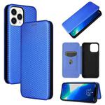 For iPhone 13 Pro Carbon Fiber Texture Horizontal Flip TPU + PC + PU Leather Case with Card Slot (Blue)