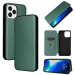 For iPhone 13 Pro Carbon Fiber Texture Horizontal Flip TPU + PC + PU Leather Case with Card Slot (Green)