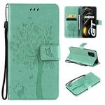 Tree & Cat Pattern Pressed Printing Horizontal Flip PU Leather Case with Holder & Card Slots & Wallet & Lanyard For OPPO Realme GT 5G(Green)