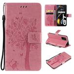 Tree & Cat Pattern Pressed Printing Horizontal Flip PU Leather Case with Holder & Card Slots & Wallet & Lanyard For OPPO Realme GT 5G(Pink)