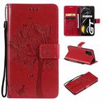 Tree & Cat Pattern Pressed Printing Horizontal Flip PU Leather Case with Holder & Card Slots & Wallet & Lanyard For OPPO Realme GT 5G(Red)