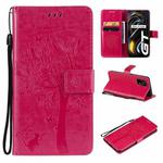 Tree & Cat Pattern Pressed Printing Horizontal Flip PU Leather Case with Holder & Card Slots & Wallet & Lanyard For OPPO Realme GT 5G(Rose Red)