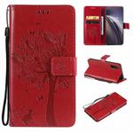 Tree & Cat Pattern Pressed Printing Horizontal Flip PU Leather Case with Holder & Card Slots & Wallet & Lanyard For OnePlus Nord CE 5G(Red)