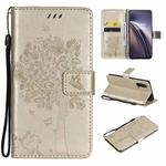 Tree & Cat Pattern Pressed Printing Horizontal Flip PU Leather Case with Holder & Card Slots & Wallet & Lanyard For OnePlus Nord CE 5G(Gold)