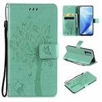 Tree & Cat Pattern Pressed Printing Horizontal Flip PU Leather Case with Holder & Card Slots & Wallet & Lanyard For OnePlus N200 5G(Green)