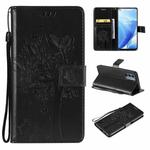 Tree & Cat Pattern Pressed Printing Horizontal Flip PU Leather Case with Holder & Card Slots & Wallet & Lanyard For OnePlus N200 5G(Black)