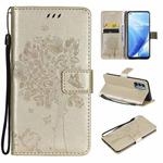 Tree & Cat Pattern Pressed Printing Horizontal Flip PU Leather Case with Holder & Card Slots & Wallet & Lanyard For OnePlus N200 5G(Gold)