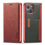 For iPhone 13 LC.IMEEKE LC-001 Series PU + TPU Color Matching Frosted Horizontal Flip Leather Case with Holder & Card Slot(Red)