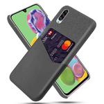 For Samsung Galaxy A90 5G Cloth Texture PC + PU Leather Back Cover Shockproof Case with Card Slot(Grey)