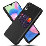 For Samsung Galaxy A30s Cloth Texture PC + PU Leather Back Cover Shockproof Case with Card Slot(Black)