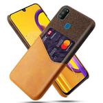 For Samsung Galaxy M30s Cloth Texture PC + PU Leather Back Cover Shockproof Case with Card Slot(Orange)