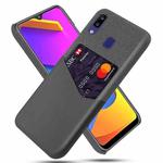 For Samsung Galaxy M10s Cloth Texture PC + PU Leather Back Cover Shockproof Case with Card Slot(Grey)