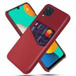 For Samsung Galaxy M32 Cloth Texture PC + PU Leather Back Cover Shockproof Case with Card Slot(Red)