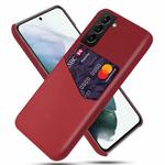 For Samsung Galaxy S21 FE Cloth Texture PC + PU Leather Back Cover Shockproof Case with Card Slot(Red)