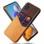 For Samsung Galaxy A21s Cloth Texture PC + PU Leather Back Cover Shockproof Case with Card Slot(Orange)