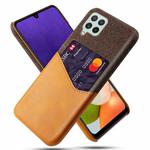 For Samsung Galaxy A22 4G EU Version Cloth Texture PC + PU Leather Back Cover Shockproof Case with Card Slot(Orange)