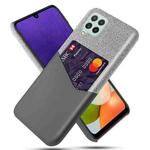 For Samsung Galaxy A22 4G EU Version Cloth Texture PC + PU Leather Back Cover Shockproof Case with Card Slot(Grey)