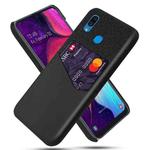 For Samsung Galaxy A30 Cloth Texture PC + PU Leather Back Cover Shockproof Case with Card Slot(Black)