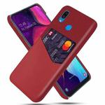 For Samsung Galaxy A30 Cloth Texture PC + PU Leather Back Cover Shockproof Case with Card Slot(Red)