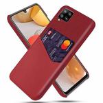 For Samsung Galaxy A42 5G Cloth Texture PC + PU Leather Back Cover Shockproof Case with Card Slot(Red)