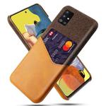 For Samsung Galaxy A51 5G Cloth Texture PC + PU Leather Back Cover Shockproof Case with Card Slot(Orange)