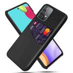 For Samsung Galaxy A52 5G Cloth Texture PC + PU Leather Back Cover Shockproof Case with Card Slot(Black)