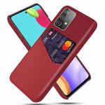 For Samsung Galaxy A52 5G Cloth Texture PC + PU Leather Back Cover Shockproof Case with Card Slot(Red)