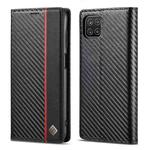 LC.IMEEKE Carbon Fiber PU + TPU Horizontal Flip Leather Case with Holder & Card Slot & Wallet For Samsung Galaxy A22 5G(Vertical Black)