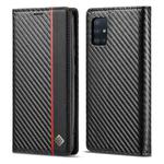 LC.IMEEKE Carbon Fiber PU + TPU Horizontal Flip Leather Case with Holder & Card Slot & Wallet For Samsung Galaxy A71 4G / M70s(Vertical Black)