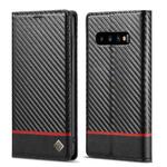 LC.IMEEKE Carbon Fiber PU + TPU Horizontal Flip Leather Case with Holder & Card Slot & Wallet For Samsung Galaxy S10+(Horizontal Black)