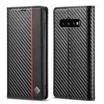 LC.IMEEKE Carbon Fiber PU + TPU Horizontal Flip Leather Case with Holder & Card Slot & Wallet For Samsung Galaxy S10+(Vertical Black)