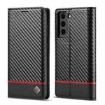 LC.IMEEKE Carbon Fiber PU + TPU Horizontal Flip Leather Case with Holder & Card Slot & Wallet For Samsung Galaxy S21+ 5G(Horizontal Black)