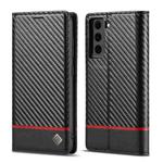 LC.IMEEKE Carbon Fiber PU + TPU Horizontal Flip Leather Case with Holder & Card Slot & Wallet For Samsung Galaxy S21 FE(Horizontal Black)